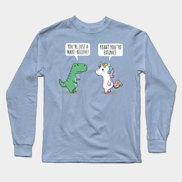 Cute Funny Angry Dinosaur Trex Extinct Unicorn Kids Gift Long Sleeve T-Shirt by Freid